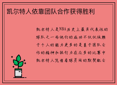 凯尔特人依靠团队合作获得胜利