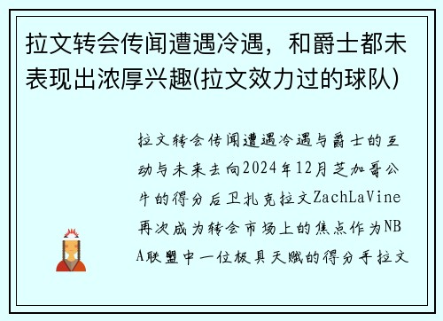 拉文转会传闻遭遇冷遇，和爵士都未表现出浓厚兴趣(拉文效力过的球队)